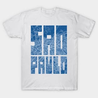 Sao Paulo, Brazil City Map Typography - Blueprint T-Shirt